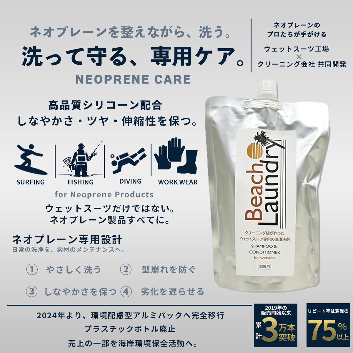 BEACH LAUNDRY ネオプレーン専用ケア洗剤 400ml フローラル（ウェットスーツシャンプー）