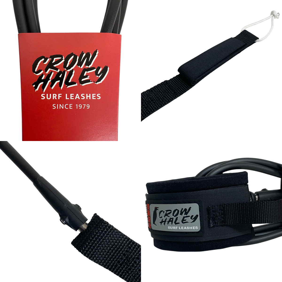 CROW HALEY SURF LEASHES 9ʼ2” KNEE / COMP / REGULAR / 5.5mm / 7mm サーフリーシュ カスタムサイズ MATTE BLACK Designed in USA Made in Japan